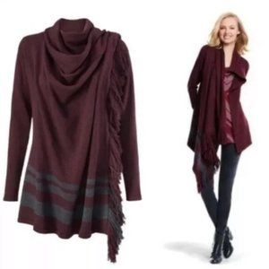 CAbi Style 3002 Port Fringe Wrap Cardigan Purple in size Medium